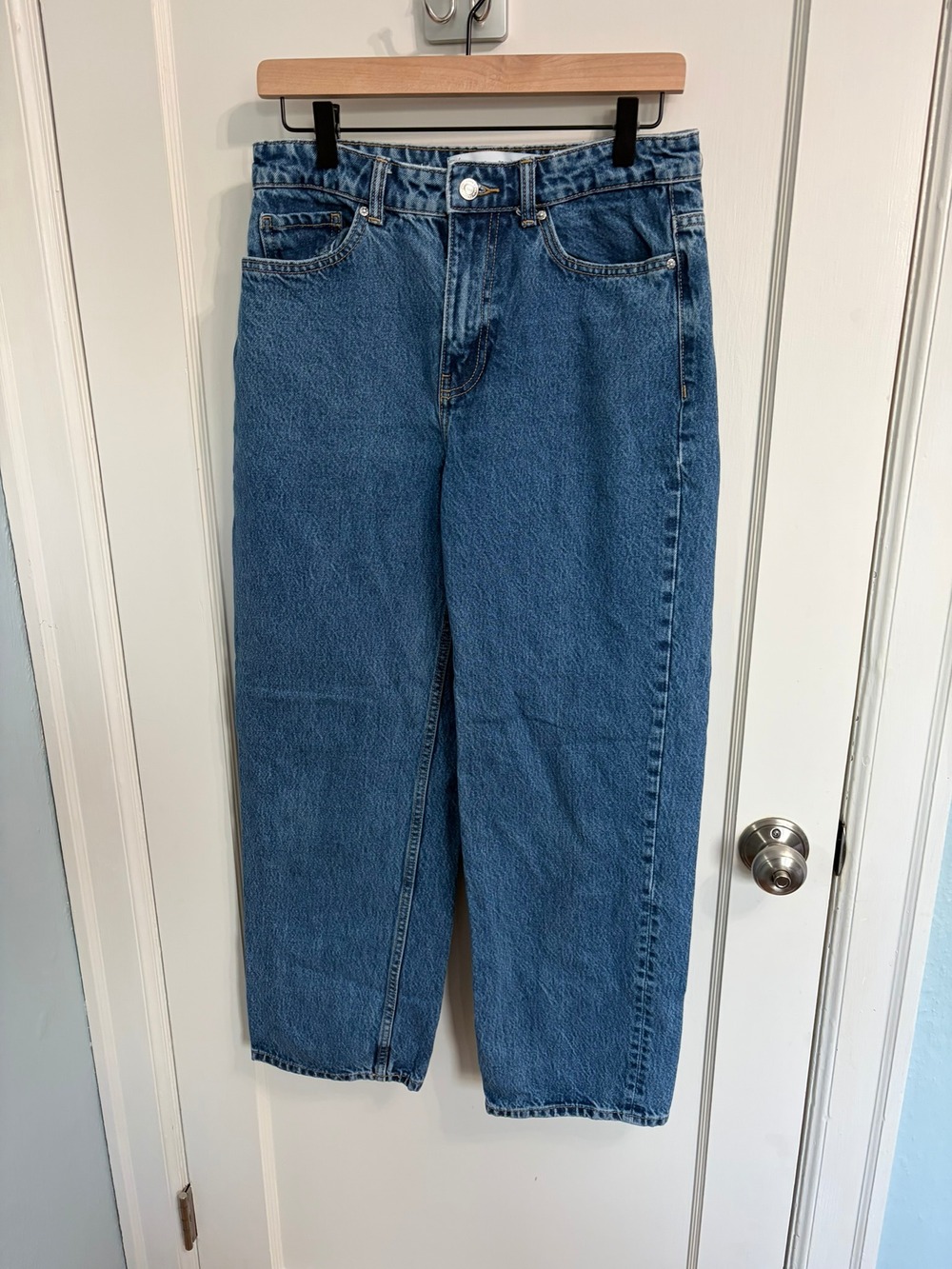 Bershka Wide Leg Jeans Women's Size 6 Medium Wash High Rise 100% Cotton